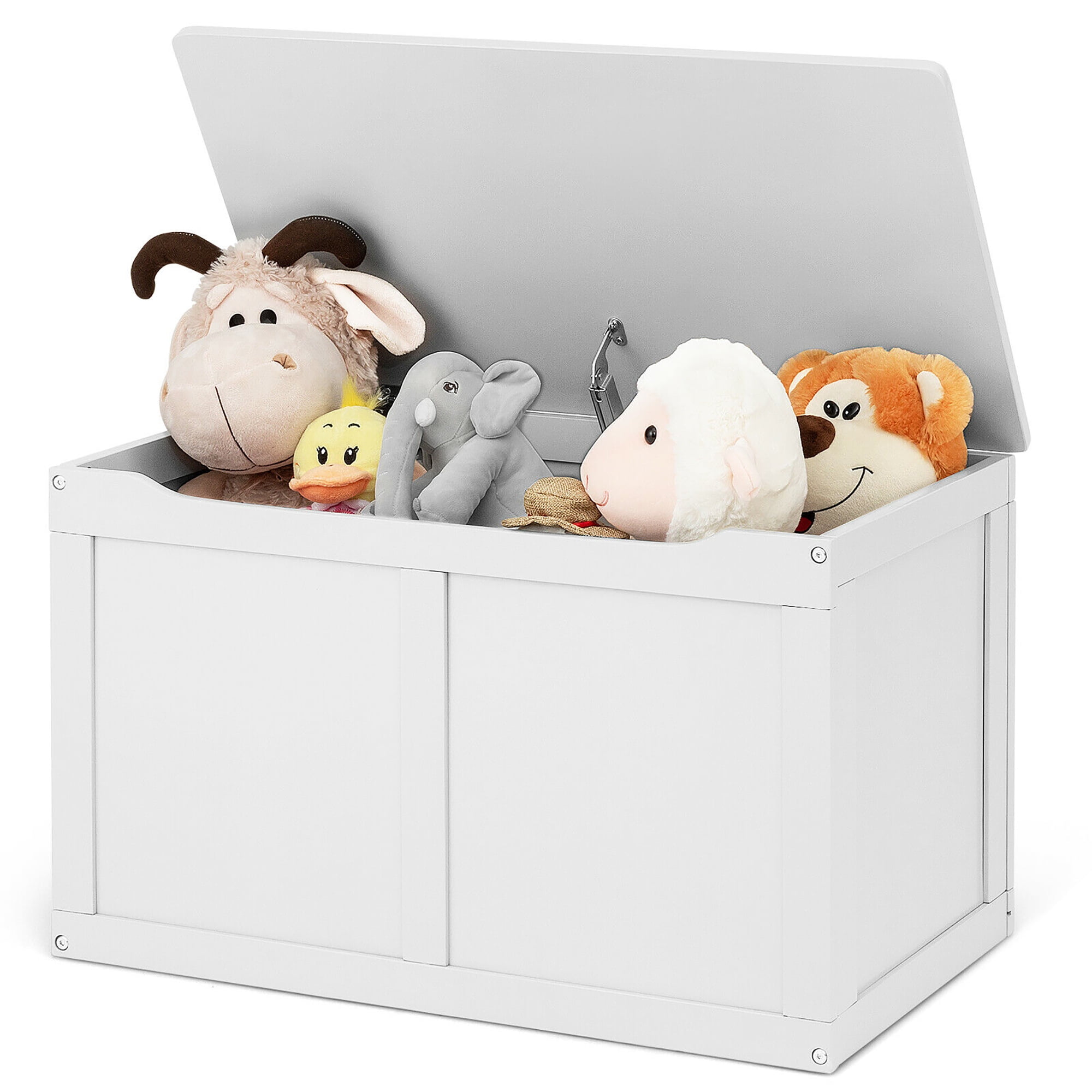 Costway Wooden Kids Toy Storage Box Sitting Top Chest Organizer Large Bin Boys Girls White