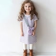 thumbnail image 2 of Emy Dola Little Girl's Summer Dresses Cotton Short Sleeve A-Line Striped Jersey Dress With Cute 3D Cat Pocket Toddler Midi Casual Sundress, 2 of 8
