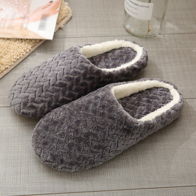 Men Women Slippers Two-Tone Plush Memory Foam Warm Winter Cotton Shoes Anti-Slip 