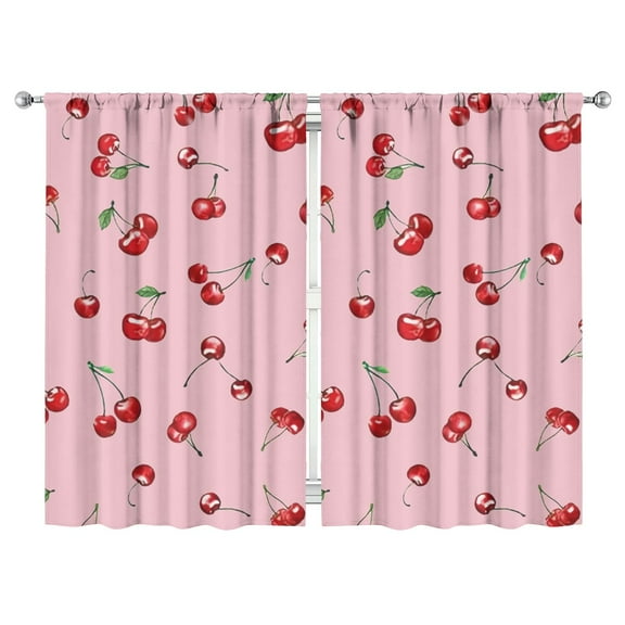 Nursery Curtains Boys Girls Kids Red Fruit Cherry Print Pattern Window Drapes for Living Bedroom Playroom Room Decor Rod Pocket 52x84Inch 2 Panels
