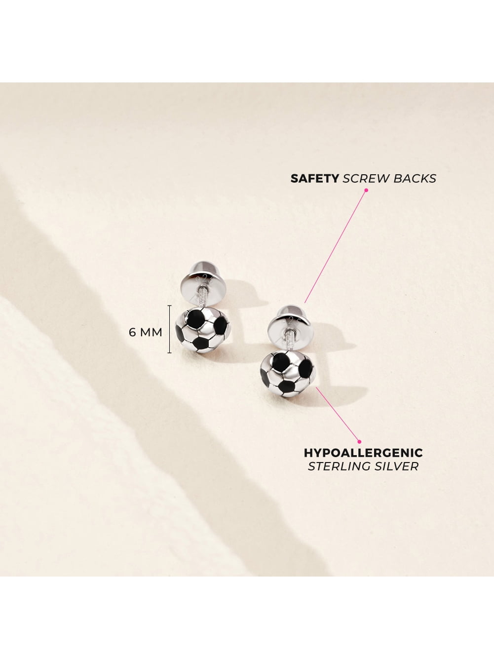Soccer Ball Children's / Girls Earrings Screw Back Enamel - Sterling Silver