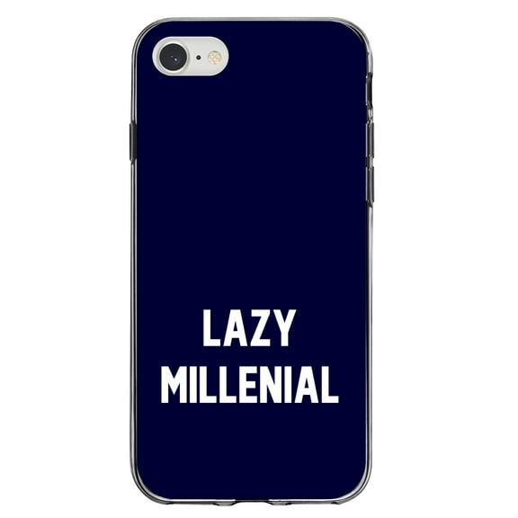 DistinctInk Clear Shockproof Hybrid Case for iPhone 7 8 SE (2020 Model) 4.7" Screen TPU Bumper Acrylic Back Tempered Glass Screen Protector - Lazy Millenial - Navy & White