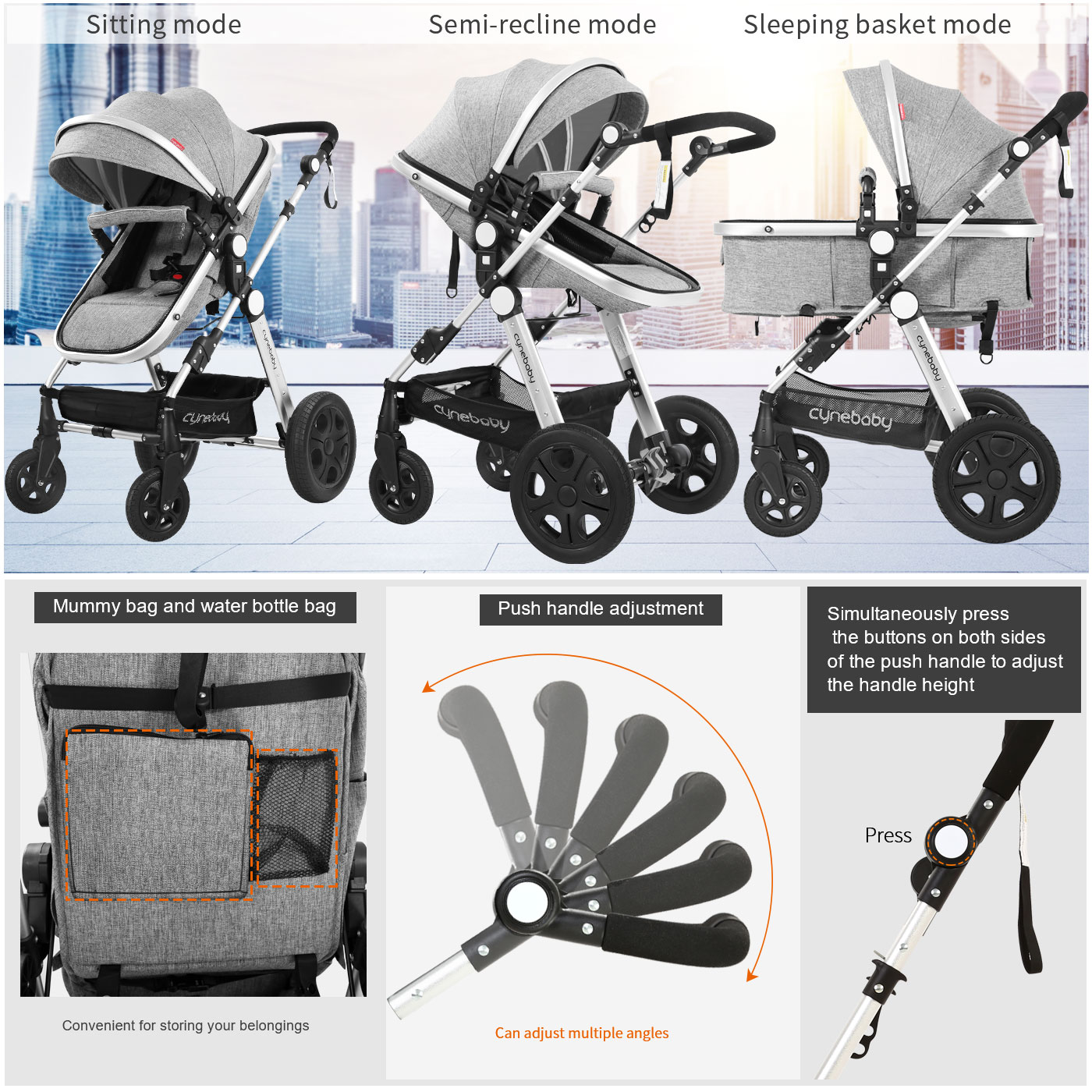 Cynebaby Newborn Infant Toddler Baby Stroller for Newborn Baby, Gray - image 4 of 9