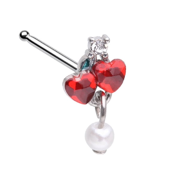 Nose Ring Stud Heart Cherry Pearl ring top