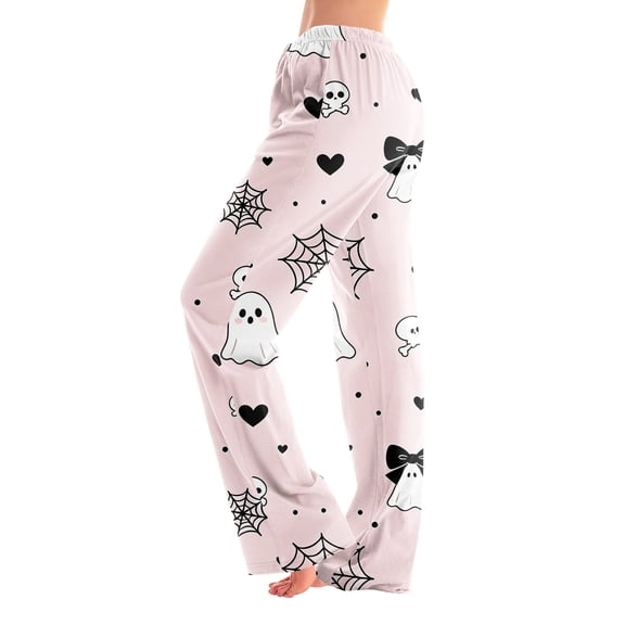 Trgacdwlo Funny Pumpkin Graphic Womens Pj Pants Fall Halloween Pajama Pants Women Vintage Ghost Pattern Elastic Waist Sleep Pants Women