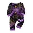 thumbnail image 3 of HTHLVMD Web Bat Print Pajamas, Family Matching Sleep Set, Halloween Purple Gold Bat Spider Web Family Matching Pajamas Set, Long Sleeve Crew Neck 2pcs Holiday Loungewear, 12 Months, 3 of 4
