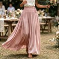 thumbnail image 5 of Zynoxe Womens Maxi Skirts Casual Ruched Elastic Drawstring High Waist Boho Skirts Versatile Elegant Dating Breathable Travel Boho Skirts Pink L, 5 of 7