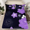 thumbnail image 2 of Manfei Retro Rustic Flowers Queen Sheet Sets,Vinatge Aesthetic Art Flat Sheet,Purple Black Queen Fitted Sheet For Men Women,Microfiber Bedroom Decor,4-Piece, 2 of 7