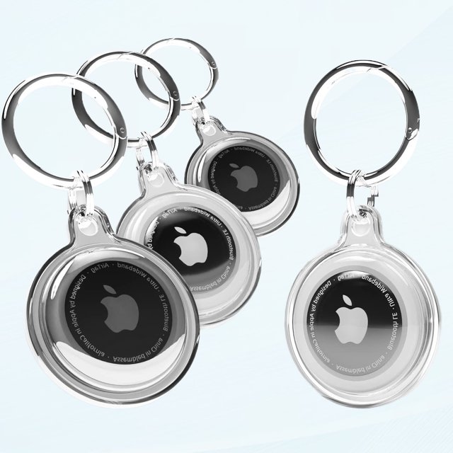 4 Pack Air Tag Keychain Waterproof, Air Tag Holder for Apple Air Tag GPS Tracker, Apple Tag Case for Dog Cat Collar, Luggage, Keys (2 Black & 2 Clear)