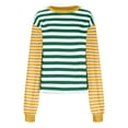 thumbnail image 2 of Ladies Striped Sweatshirts Oversize Round Neck Color Block Pullover Top Loose Casual Drop Shoulder Fall Winter Outfits (XL, Army Green), 2 of 5