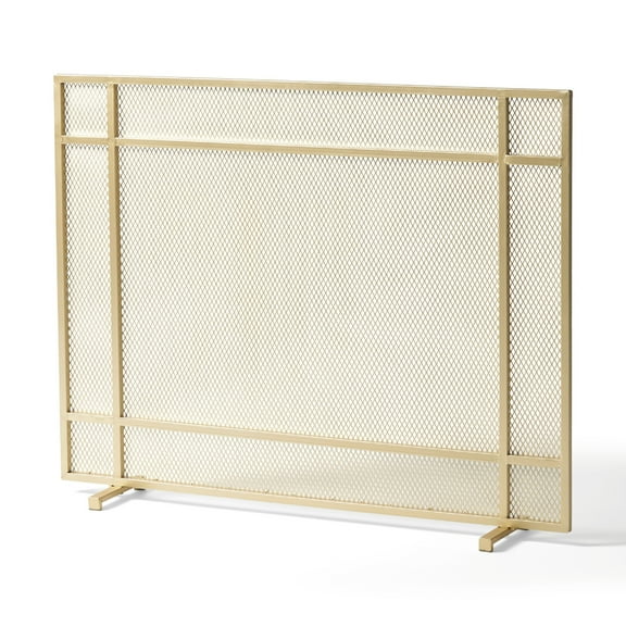 Fireplace Screen, Single Panel Design, Diamond Mesh 32 x 41, Gold Iron