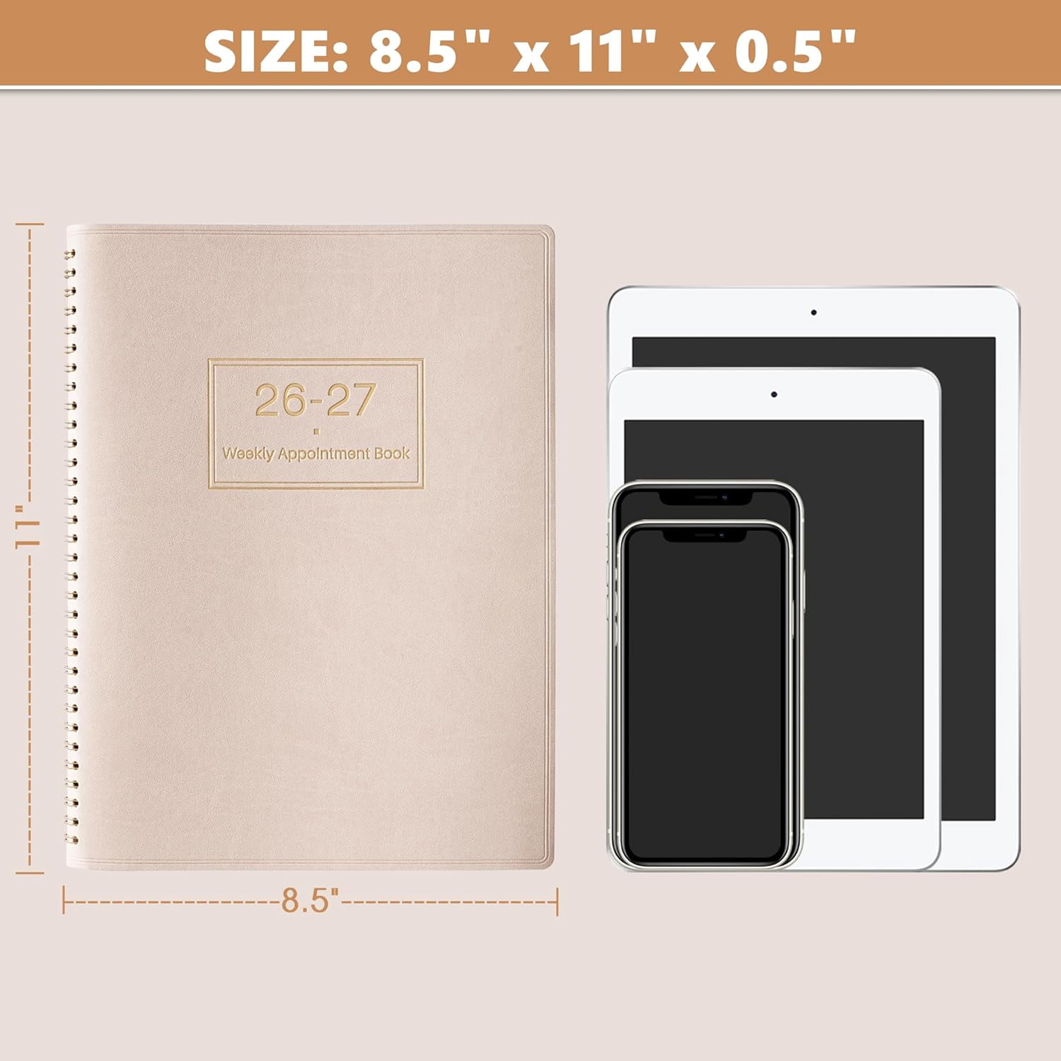 Appointment Book Daily Hourly Planner, July 2026-June 2027, 8.5 x 11 In, Weekly Schedule With 15-Minute Intervals, Flexible Soft Cover, Colorful Tabs, Off-White