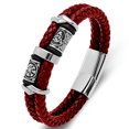 thumbnail image 1 of Tignapoo Red Stainless Steel & Leather Bracelet with Double-Row Braided Design - 200mm Inner Circumference, 225mm Straightened Length, 43g Weight, 1 of 6