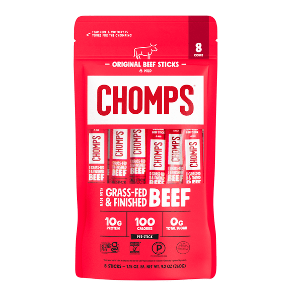 Chomps Grass-Fed And Finished Original Beef Jerky Meat Snack (8 Count)
