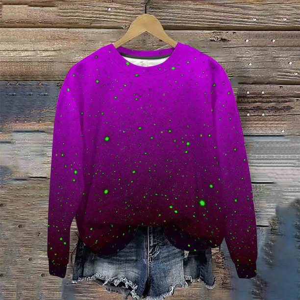 Heisall Womens Sweatshirts Gradient Print Round Neck Casual Sporty Long Sleeve Lightweight 2025 New Fashion Trendy Tops