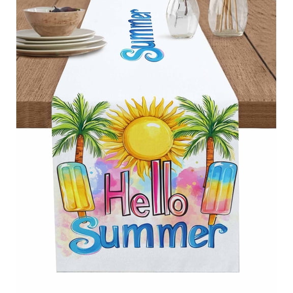 Boanket Yellow Summer Botanical Table Runner - 60 Inch Long, Kitchen Dining Table Runner Dresser Scarves, Green Palm Trees Farmhouse Decor for Coffee Tables Wedding Party Banquet
