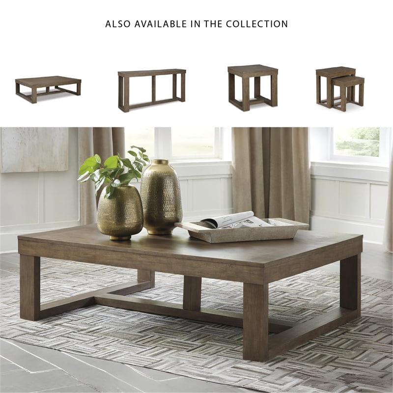 Ashley Furniture Cariton Plank Effect Bold Blocky Wood Coffee Table, Grayish Brown