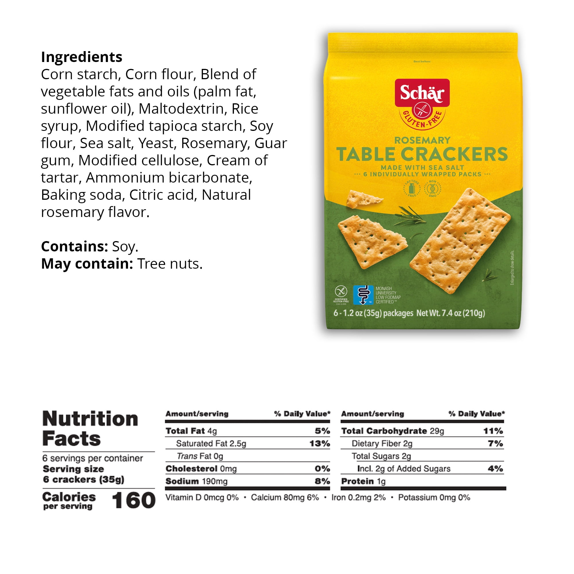 (2 pack) Schar Gluten-Free Rosemary Table Crackers with Sea Salt, 1.2 oz