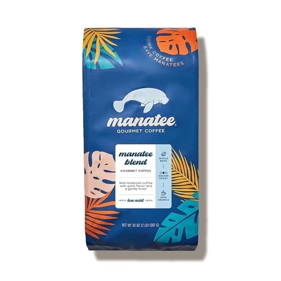 Manatee Gourmet Coffee, Manatee Blend, Medium Roast, Whole Bean, 2 lb