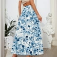 thumbnail image 4 of WTOBBY Women's Floral Print Flowy Flared Maxi Skirt with Ruffle Hem, A-Line Elastic Waist Elegant Tiered Layered Bohemian Long Skirt for Casual Summer and Beach Fashion,Blue L, 4 of 5