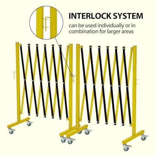 Huisuilinss 11.8FT Folding Safety Barricade with Casters,Rolling Industrial Expandable Metal Barrier,Retractable Driveway Gate,Mobile Barricade Gate For Construction Site Elevator Outdoor Road