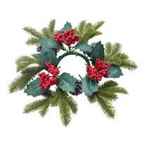 Virelaxpo Christmas Candle Ring Garland with Pine Cones and Red Berries, Table Centerpiece Decoration for Holiday Parties, Artificial Greenery for Festive Setup