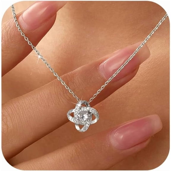 925 Sterling Silver Love Knot Necklace for Women Mother Daughter Cute Big Inifity Interlocking Pendant Necklace Cubic Zirconia Chain Jewelry Christmas Birthday Gifts for Mom Wife