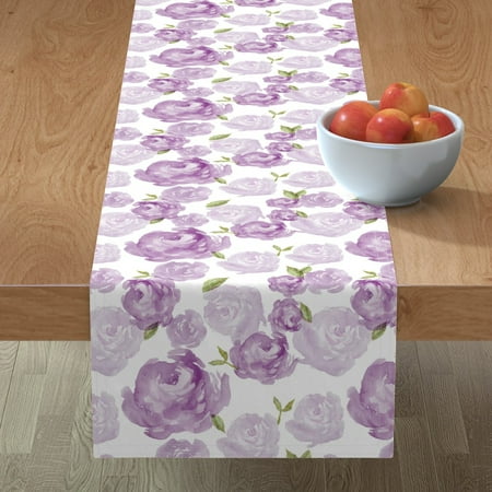 

Cotton Sateen Table Runner 72 - Purple Watercolor Floral Rose Peony Violet Print Custom Table Linens by Spoonflower