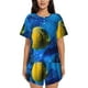 thumbnail image 1 of Balery Sports Tennis Ball Conjunto de Pijama para Mujer con Estampado, Dos Piezas de Manga Corta y Shorts, Ropa de Dormir Suave con Cuello Redondo y Bolsillos-X-Large, 1 of 6