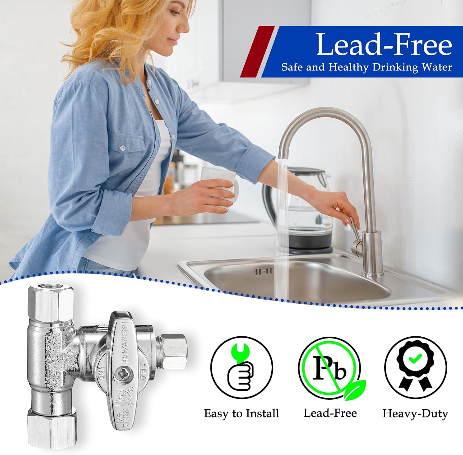 Fridge Water Line Kit Connector - Refrigerator Ice Maker Water Line Splitter, Also Available for Ice Maker Outlet Box, Drinking Water Faucet, Water Filtration System(1/4"-3/8"-3/8")