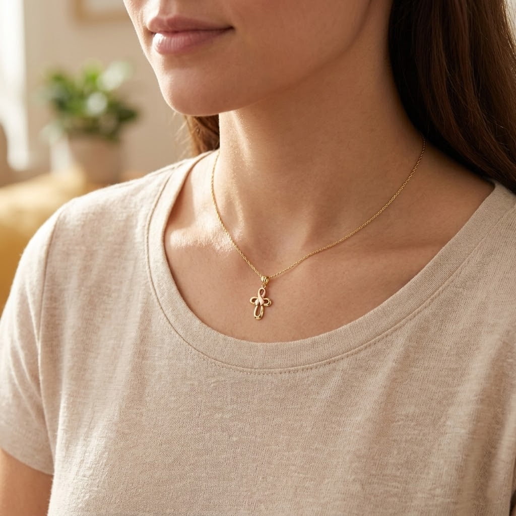 Charm America - Gold Pink Ribbon Cross Charm - 10 Karat Solid Gold