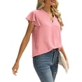 thumbnail image 4 of TRKIYQC Camiseta de Verano para Mujer, Camiseta Casual de Manga Corta con Cuello en V de Color Sólido con Puños con Volantes para Damas, S/M/L/XL/XXL TRKIYQC  perder, 4 of 9