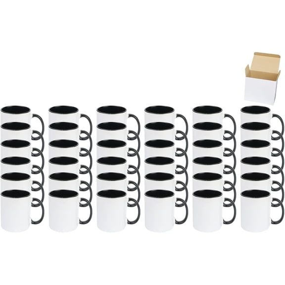 11oz Ceramic Sublimation Coffee Mug in White Gift Box, Case of 36 (Black)