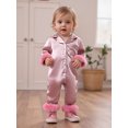 thumbnail image 6 of RUINIXCW Toddler Baby Girl Silk Stain Pajamas Newborn Infant Baby Girls Romper One Piece Spring Fall Sleepwear Lapel V Neck Fuzzy Trim Long Sleeve Button Up Jumpsuit Homewear, 6 of 9