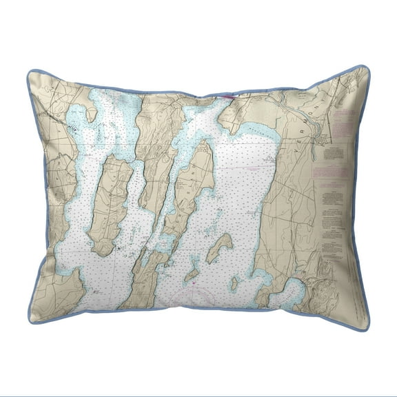Betsy Drake Interiors North Hero Island #2, VT Nautical Map Large Corded Indoor/Outdoor Pillow 16x20