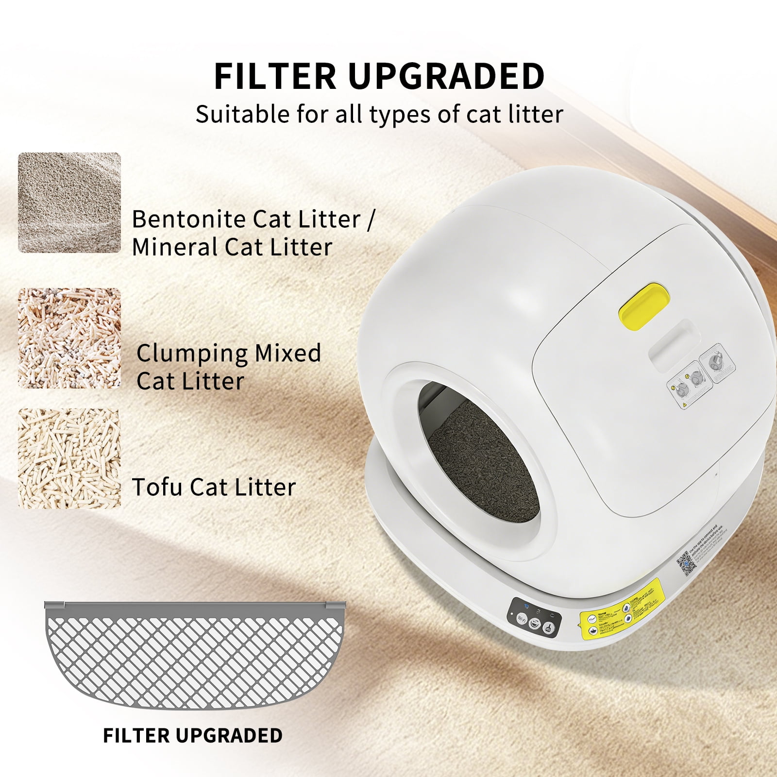 Self-Cleaning Cat Litter Box, 78L Extra Large Open Automatic Cat Litter Box for Multi Cats, Integrated Safety Protection/APP Control/Odor Removal Smart Box