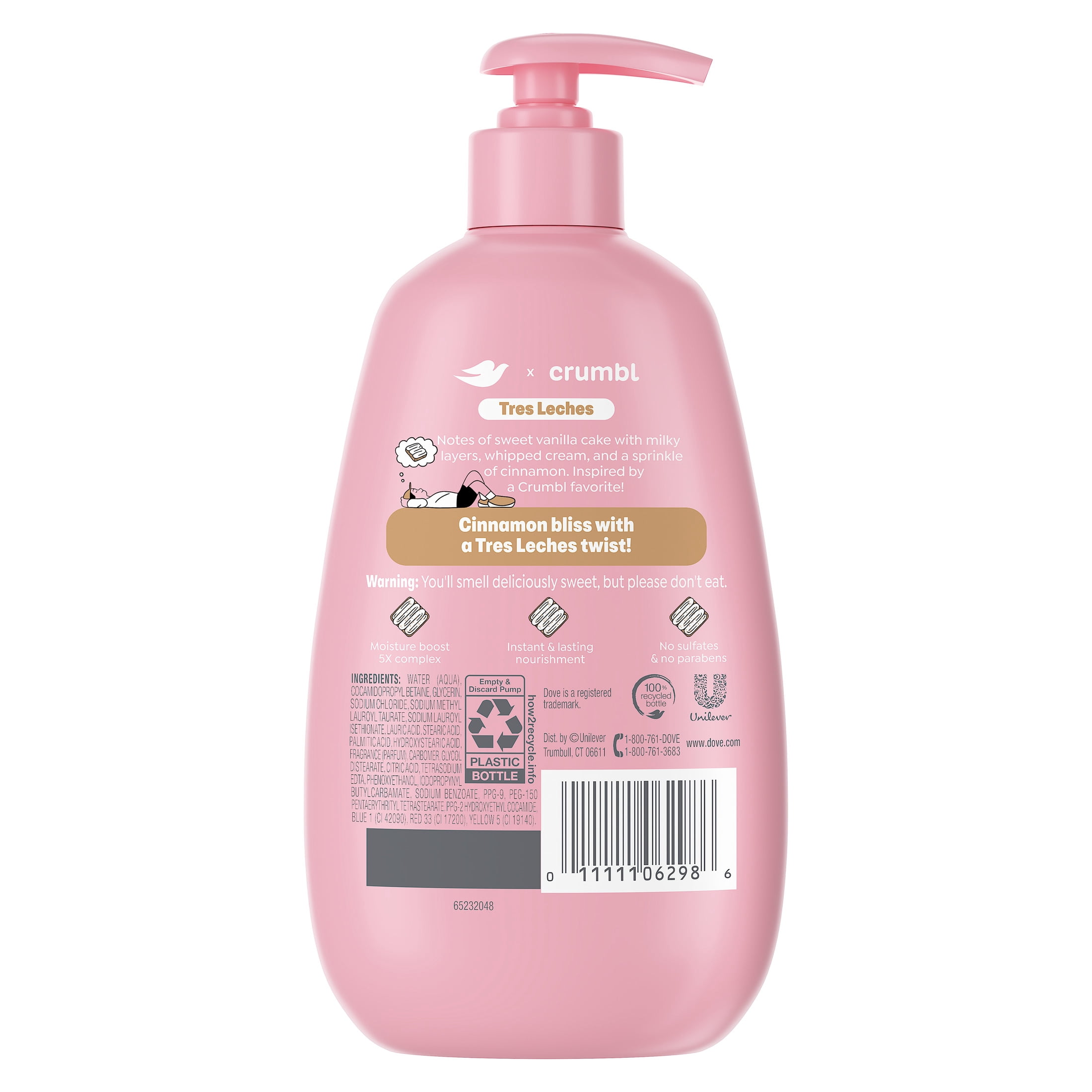 (4 pack) Dove & Crumbl Limited Edtion Liquid Hand Soap Tres Leches Cleanses & Nourishes Hands ,12 Fl oz