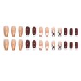 thumbnail image 1 of 1 Set False Nails Heart Checkerboard Pattern Chocolate Color Easy Removal Autumn Winter Wearable Press-on Nail Patches Manicure Supplies, 1 of 1
