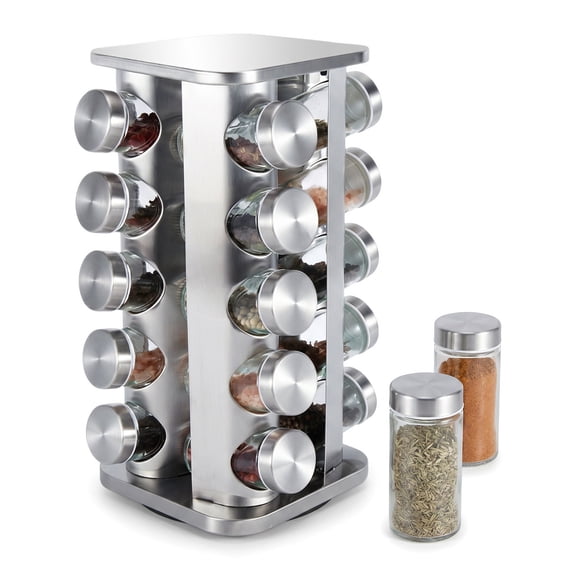 Revolving Spice Rack with 20 Spice Jars, Kitchen Spice Organizer Carousel for Countertop or Cabinet