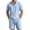 Blue, variant on Uwinwear Men's Linen Casual 2 Piece Outfit Mock Neck Short Sleeve Shirt and Side Button Shorts Set Casual 2 Piece Summer Outfit,White,M