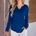 thumbnail image 4 of BXINGOHAI Women's V Neck Waffle Knit Henley Tops Casual Long Sleeve Pullover Sweater Blouses Blue,M, 4 of 7