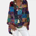thumbnail image 1 of ESSSUT Hauts pour Femmes Liquidation Tendances Boho Imprimé Blouse Ample Manches Longues Col en V Chemise Ample Multicolore S, 1 of 3