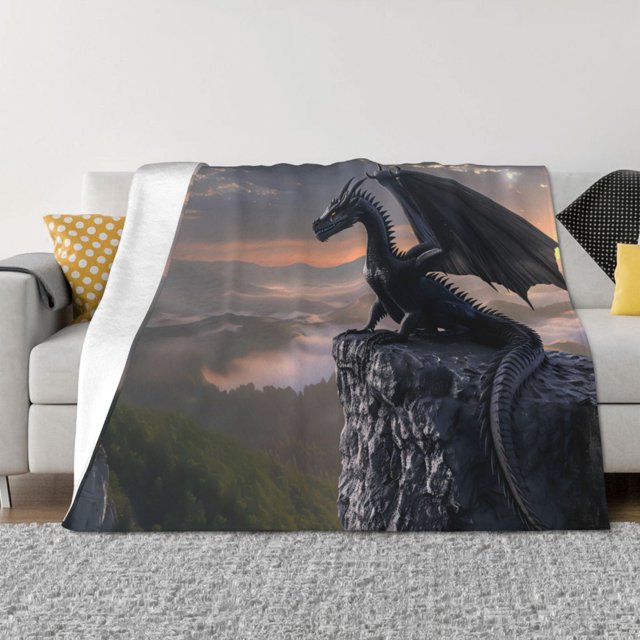 Fotbe Black Dragon Cliff Dawn Manta de Franela con Estampado, Manta Ultrasuave para Cama, Sofá, Auto, Hipoalergénica y Antibolitas-80"x60"