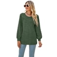thumbnail image 3 of hirigin Women's Round Neck Tunic Tops, Casual Long Lantern Sleeve Solid Color Ruched T-Shirts, 3 of 6
