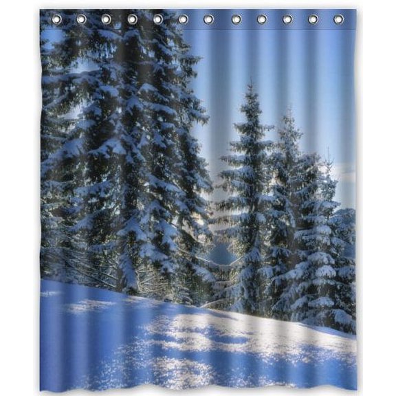 HelloDecor Ground Surrounded Snow Shower Curtain Polyester Fabric Bathroom Decorative Curtain Size 60x72 Inches