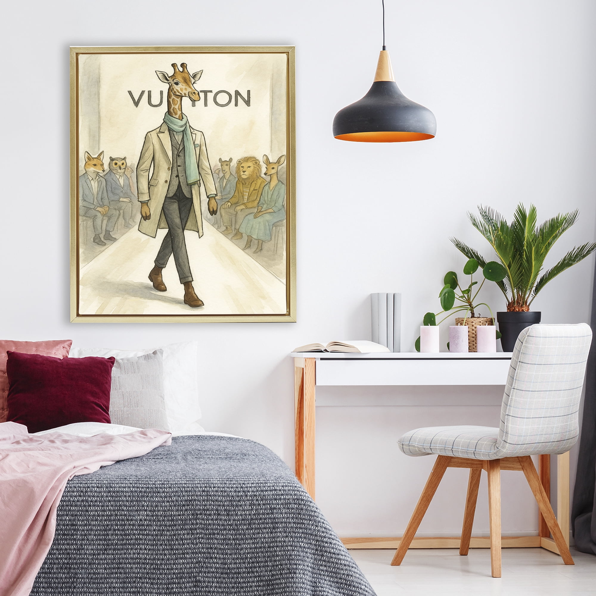 Stupell Industries Fashion Runway Giraffe Gold Framed Floater Canvas Wall Art, design by Grotto Studios