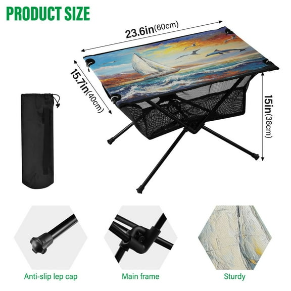 BZSMCE Camping Tables Simple Folding Table Sailing Into Serenity Pattern Size:23.6*15.7in