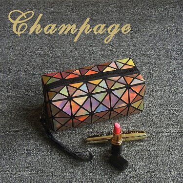 Bolsa de maquillaje plegable geométrica para mujer, neceser de piel sintética con láser, estuche de maquillaje informal, neceser de aseo LIUWENJING unisex