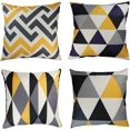 thumbnail image 1 of Juego de 4 fundas de cojín decorativas de lino amarillo y gris de 18 x 18 pulgadas, fundas de almohada geométricas de 45 x 45 cm, fundas de almohada cuadradas para muebles de exterior y jardín., 1 of 5
