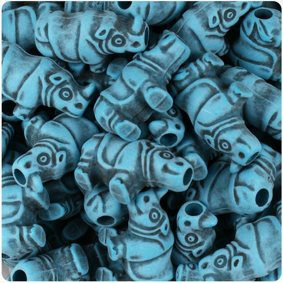 BeadTin Dark Turquoise Antique 25mm Rhino Pony Beads (24pcs)
